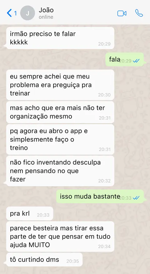 Conversa no WhatsApp: aluno diz que o problema era organização, não preguiça