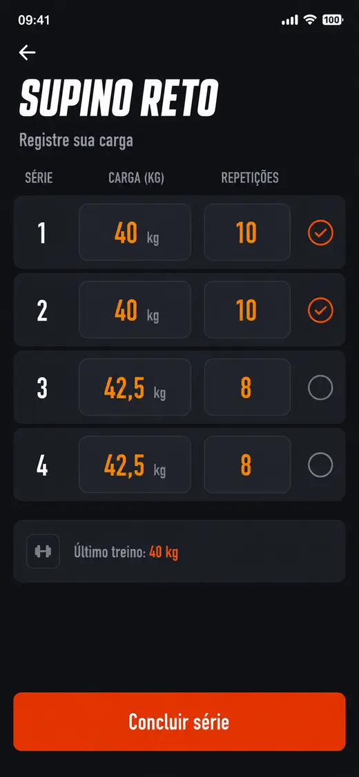 Tela de registro de carga por série